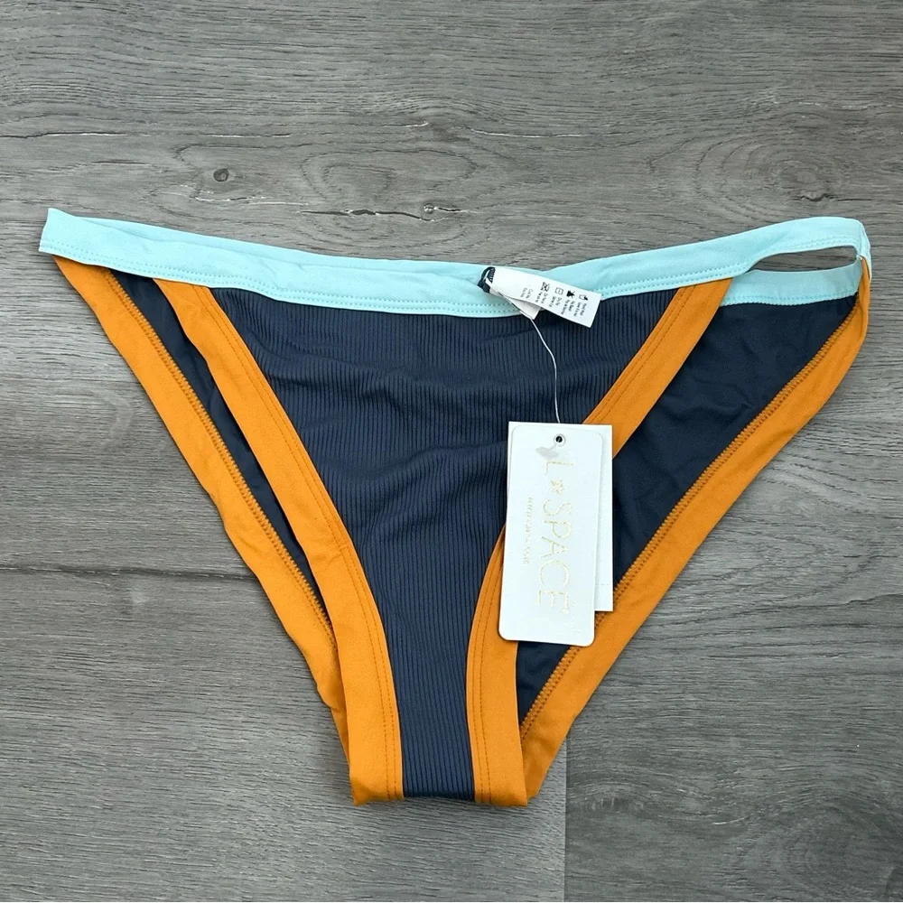 L*space VACAY BOTTOM‎ CLASSIC Ribbed Bikini Swim Size xl Womens Blue Orange NWT
